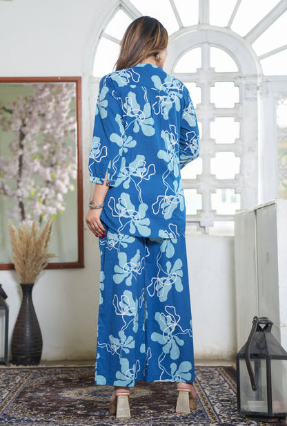GeoLuxe Sky Blue Printed Cotton Co-ords Set