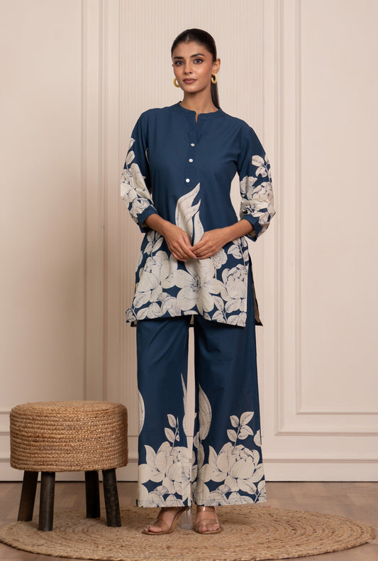 Soft Streak Blue Printed Cotton Co-ords Set