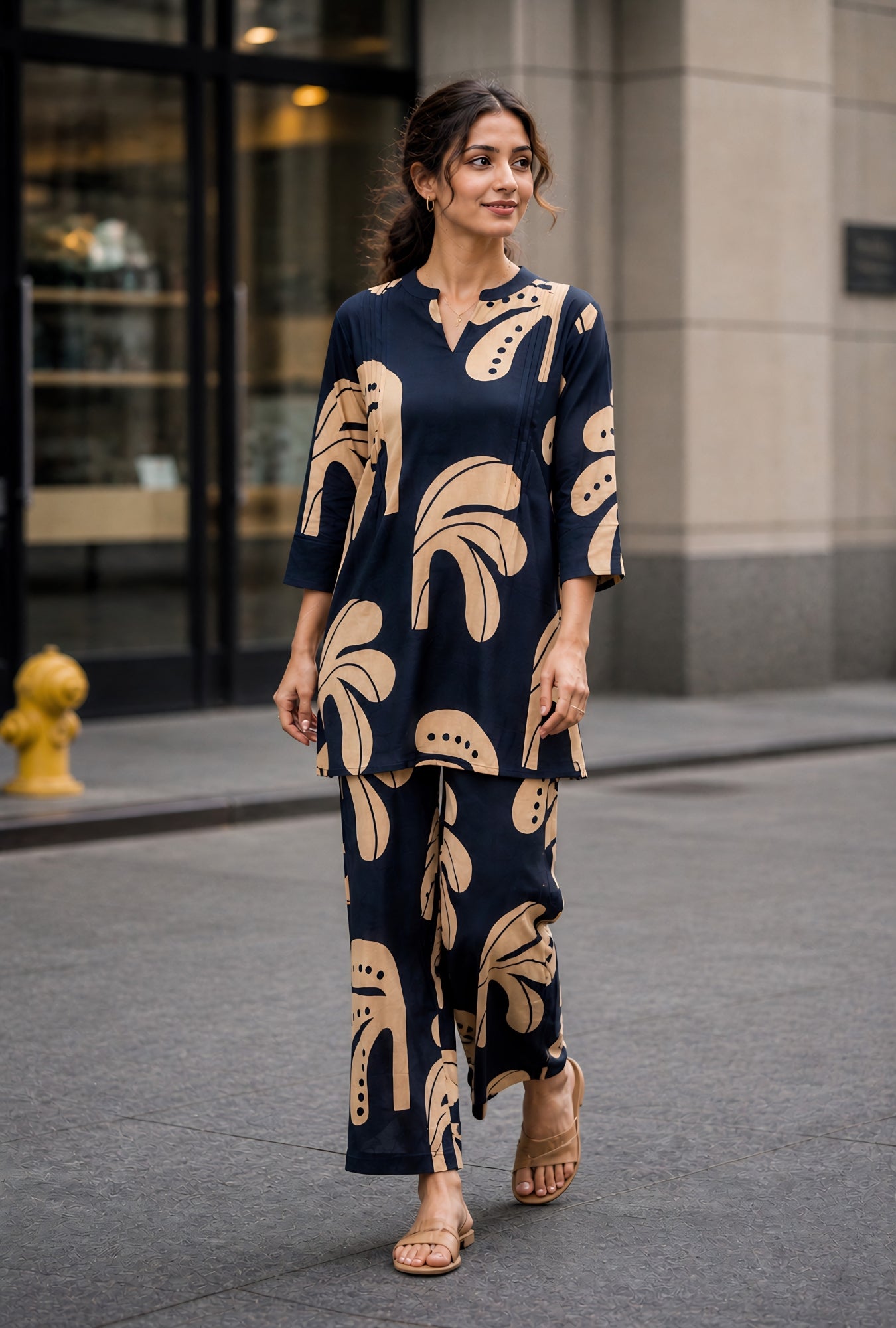 Bold Edge Navy Blue Printed Cotton Co-ords Set