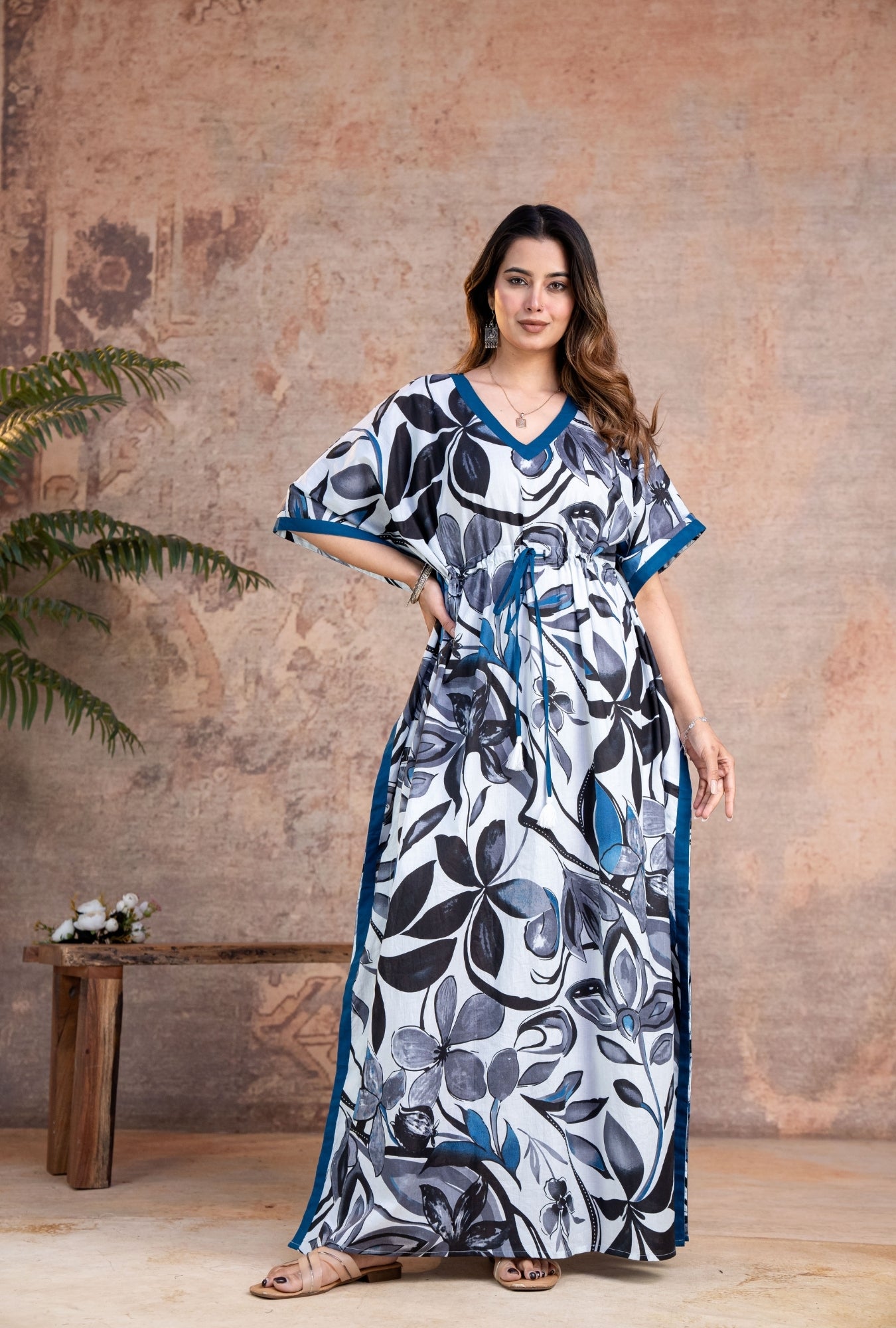 Regalia Black Grey Loungewear Cotton Kaftan