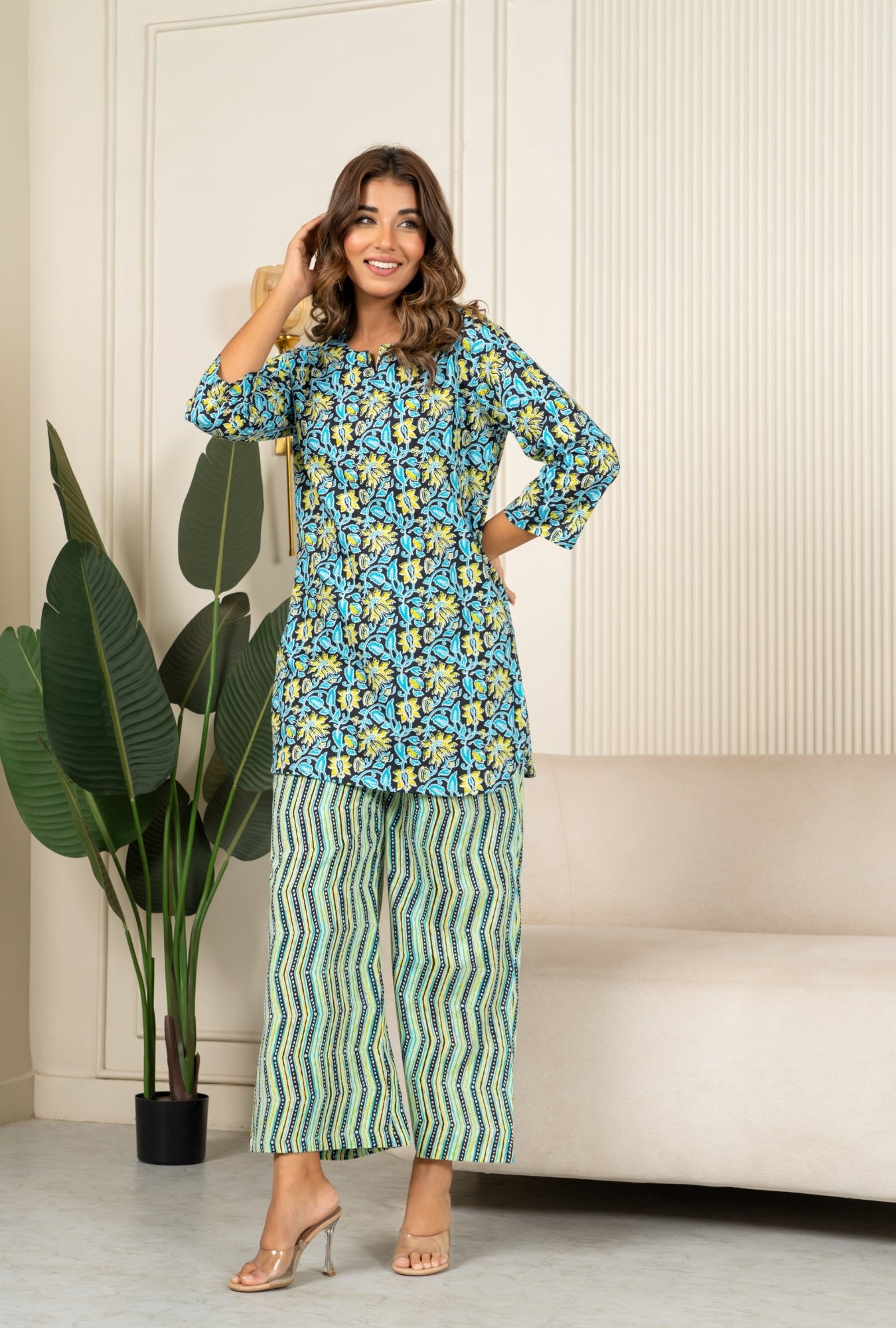 Shadow Bloom Black Print Cotton Loungewear set