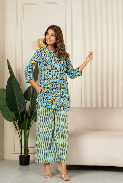 Shadow Bloom Black Print Cotton Loungewear set