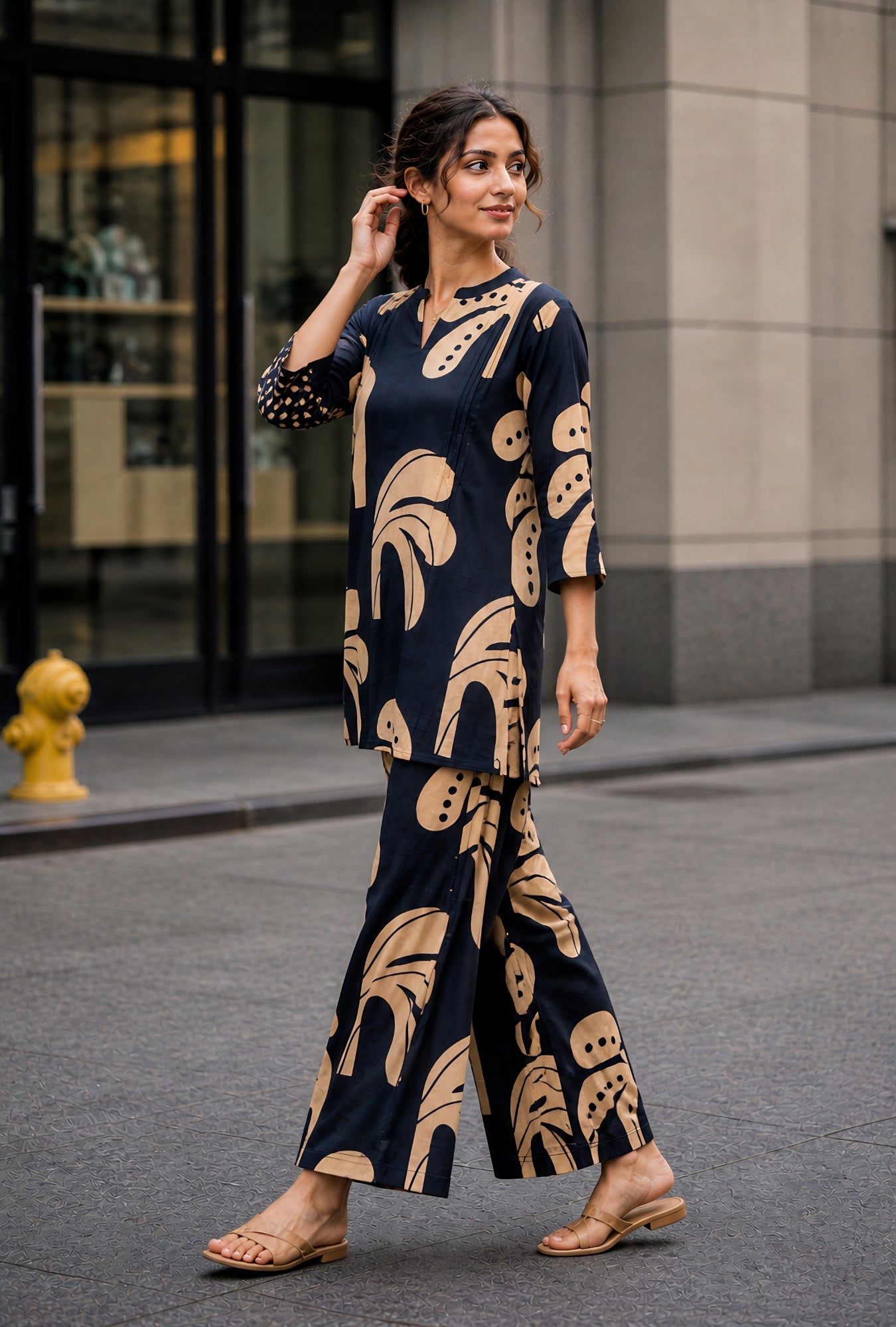 Bold Edge Navy Blue Printed Cotton Co-ords Set