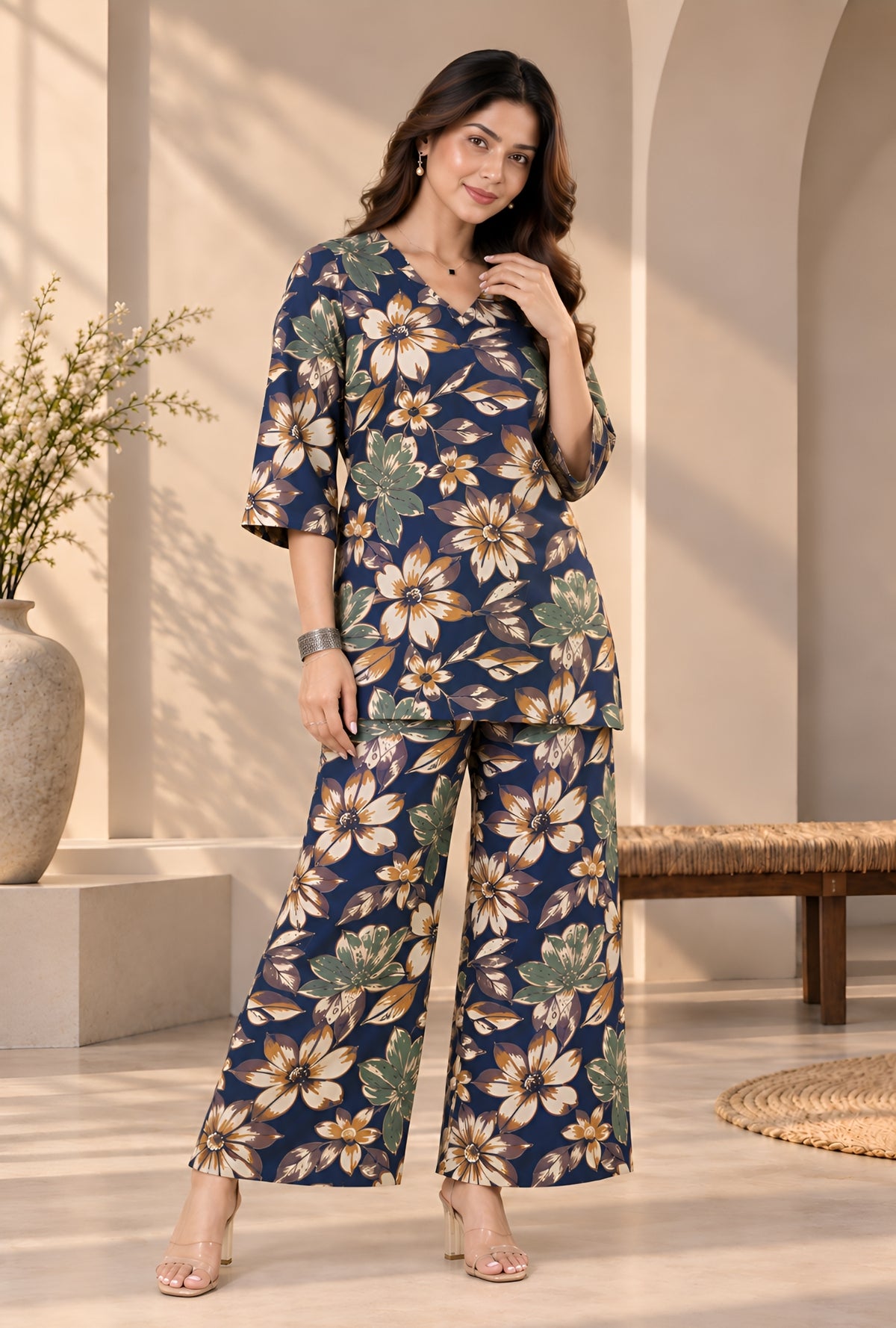 Lapis Flora Blue Printed Cotton Co-ords Set
