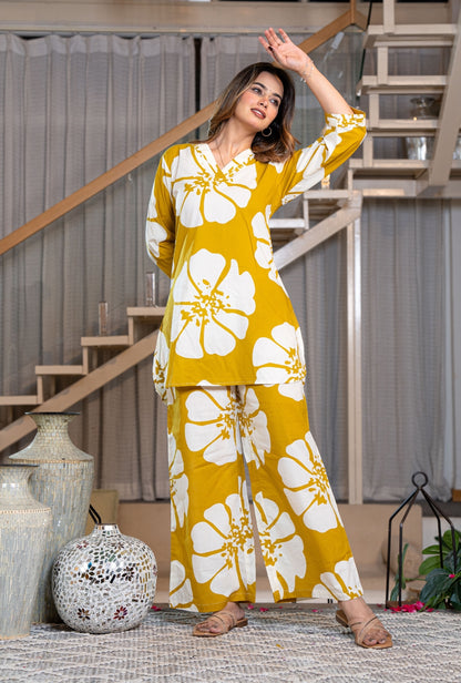 Minimal Blossom Yellow Printed Cotton Co-ords Set