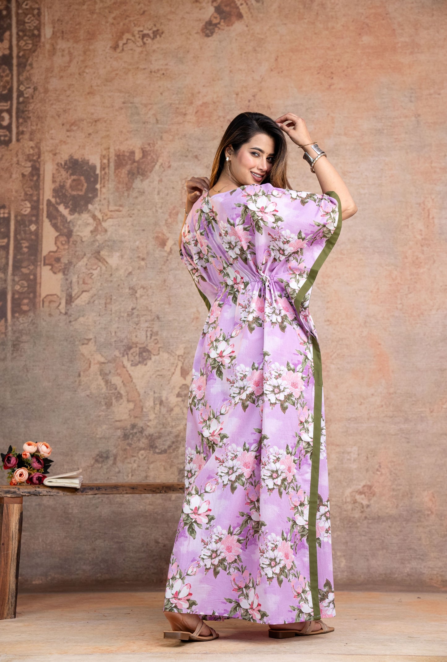 Blossom Flower Purple Loungewear Cotton Kaftan