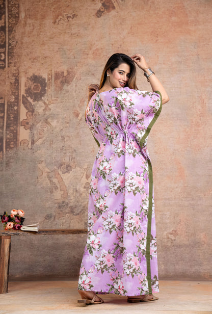 Blossom Flower Purple Loungewear Cotton Kaftan