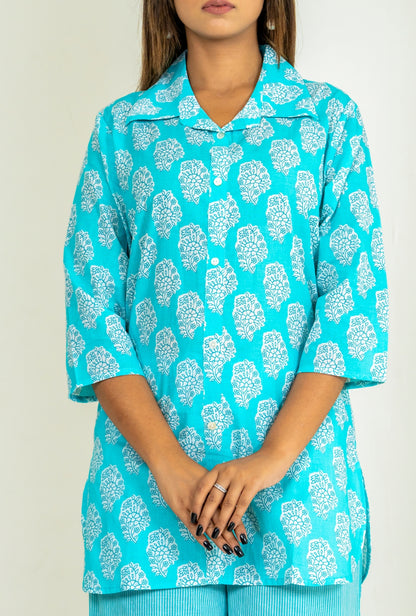 Bell Buta Sea Green Cotton Loungewear Co-ords Set