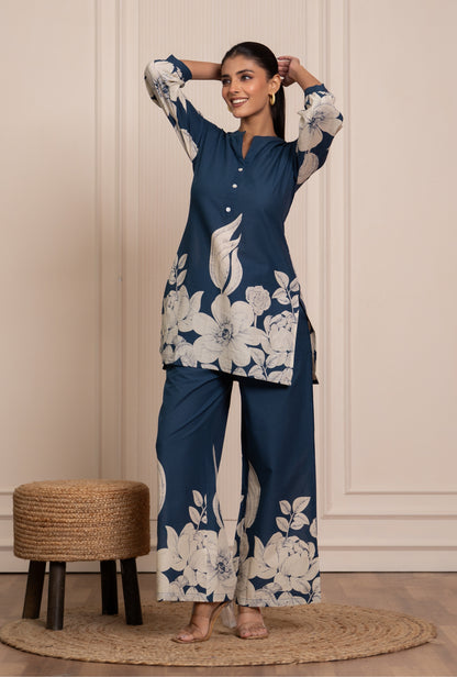 Soft Streak Blue Printed Cotton Co-ords Set