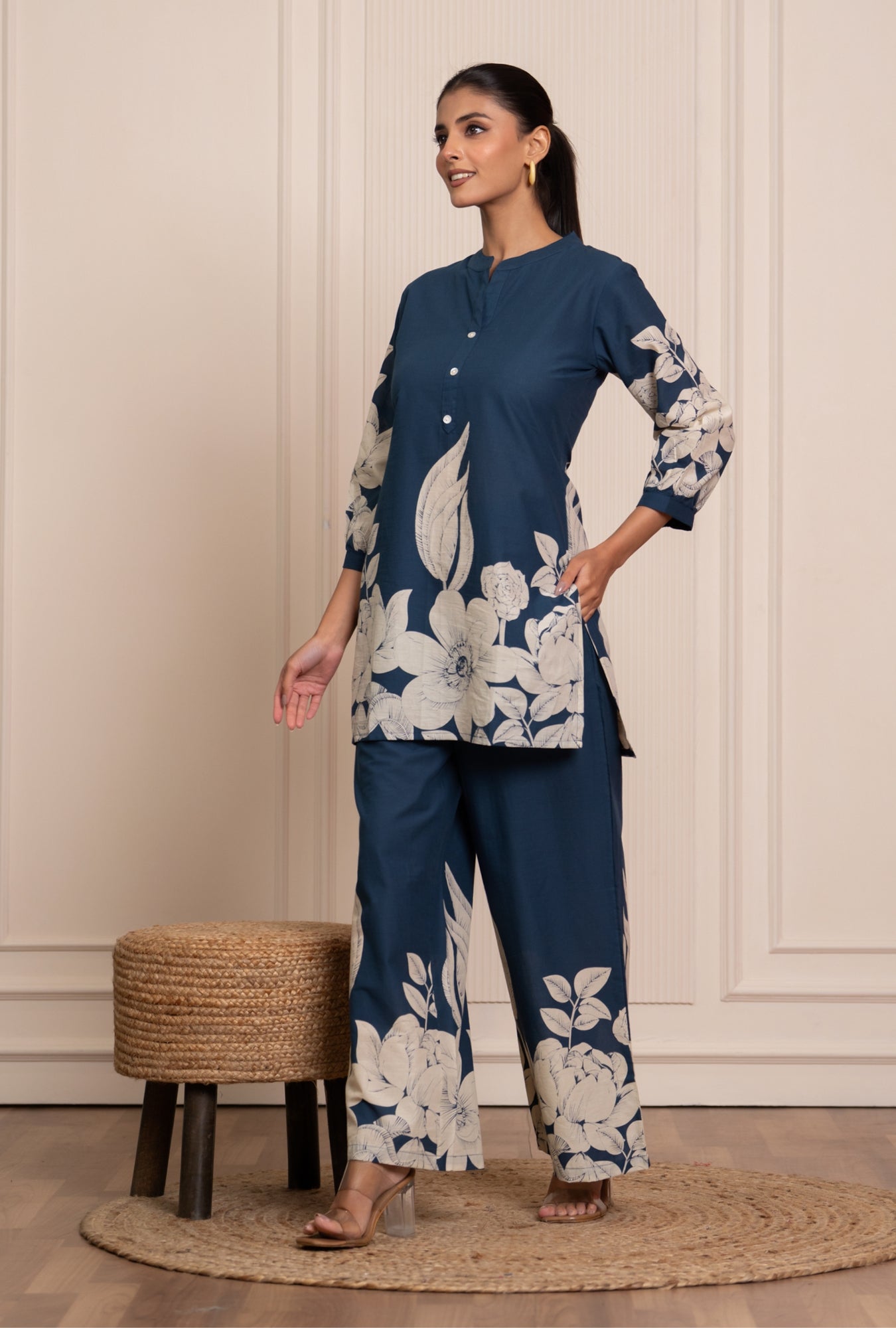 Soft Streak Blue Printed Cotton Co-ords Set