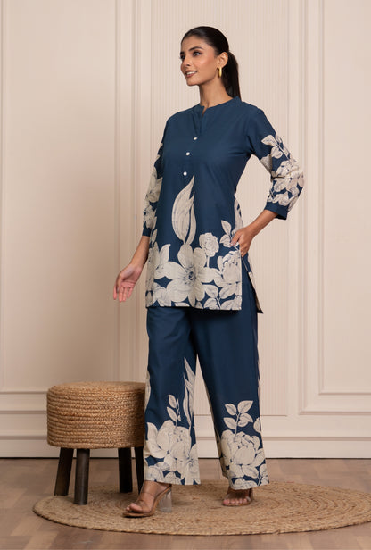 Soft Streak Blue Printed Cotton Co-ords Set