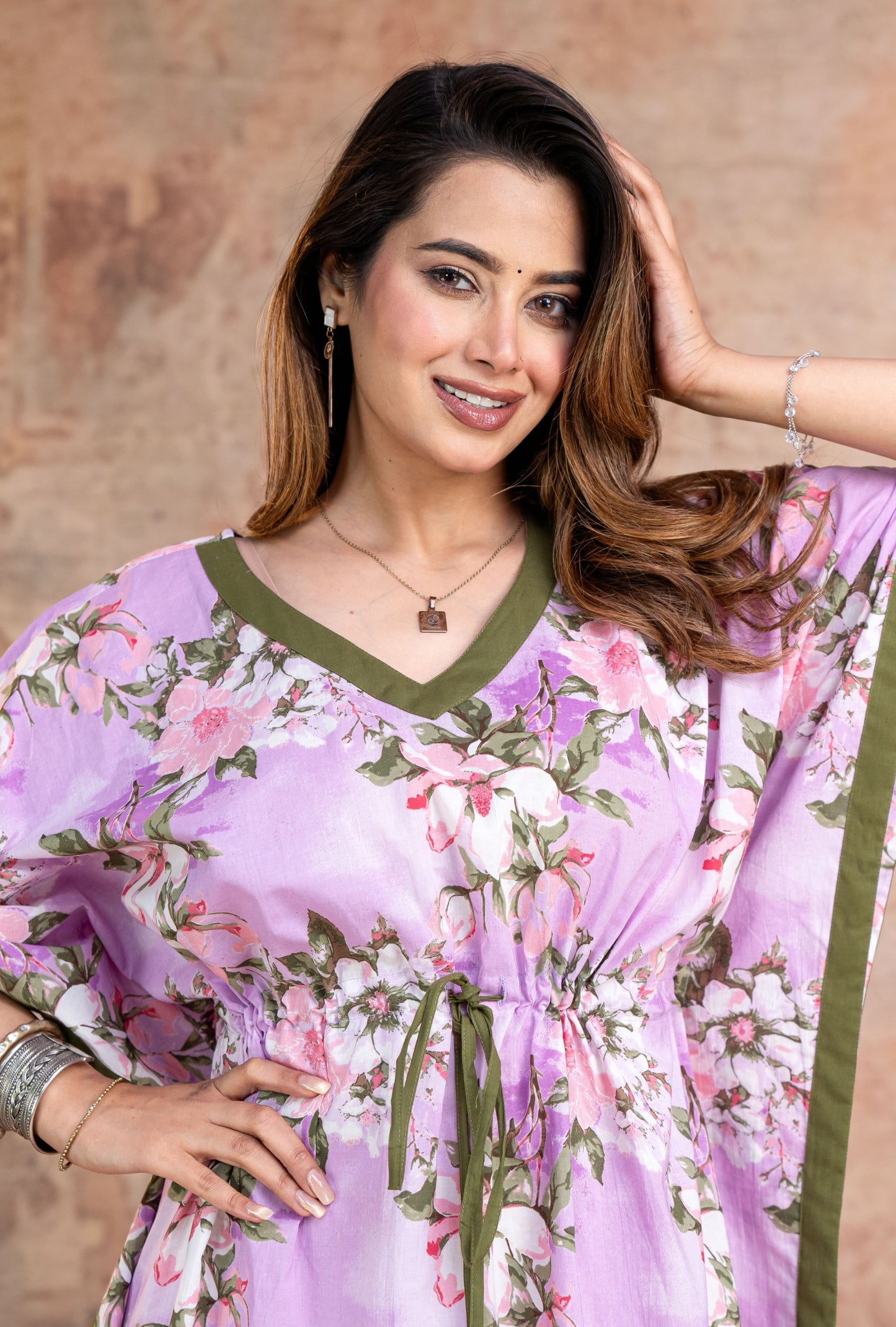 Blossom Flower Purple Loungewear Cotton Kaftan