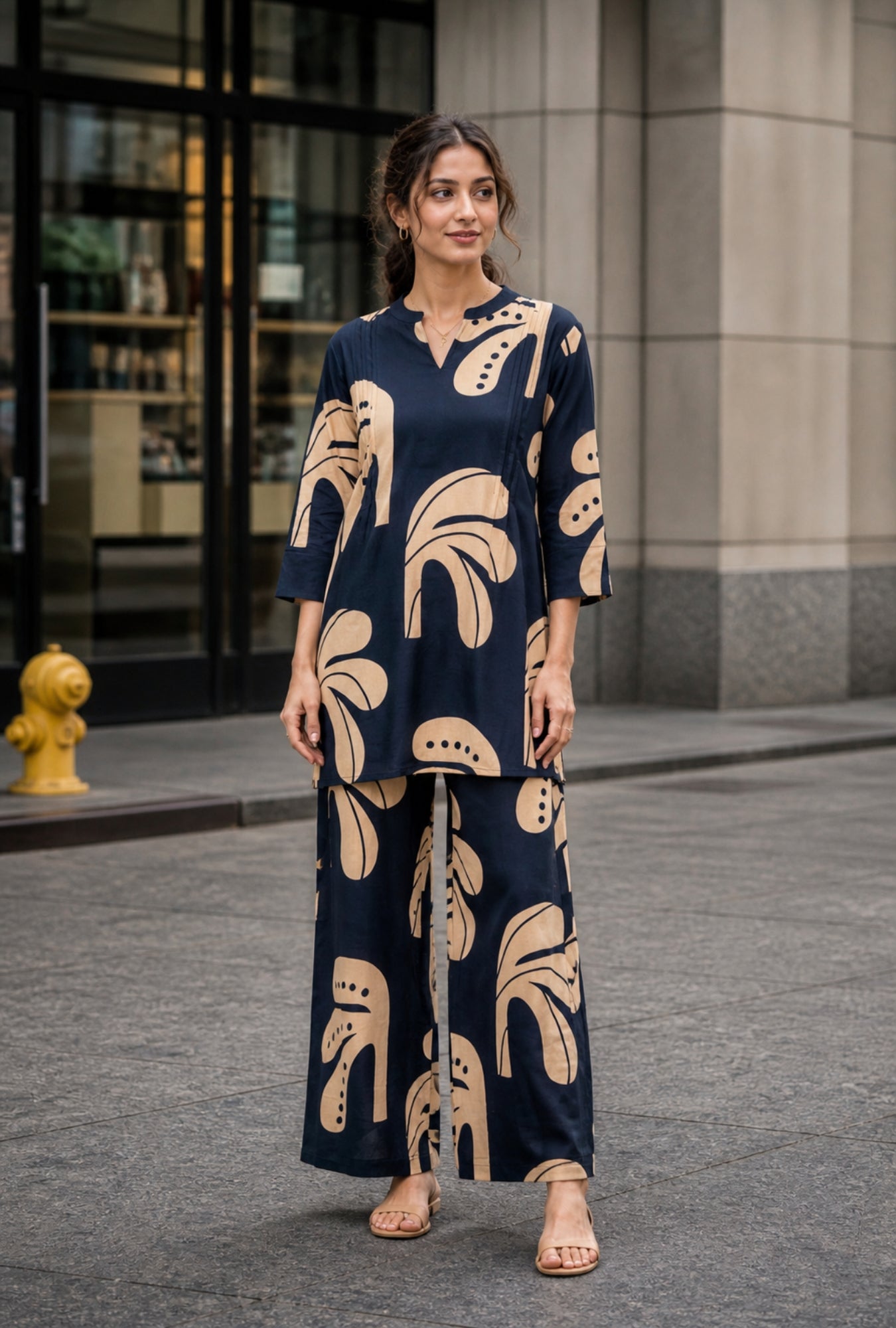 Bold Edge Navy Blue Printed Cotton Co-ords Set