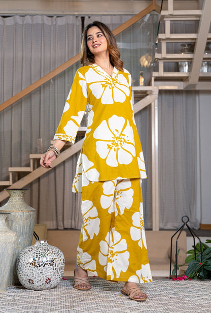 Minimal Blossom Yellow Printed Cotton Co-ords Set