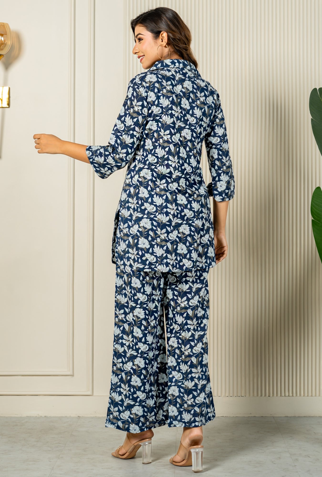 Lush Blooms Blue Cotton Loungewear Co-ords Set