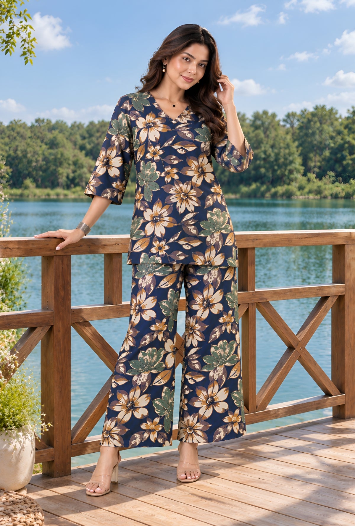 Lapis Flora Blue Printed Cotton Co-ords Set