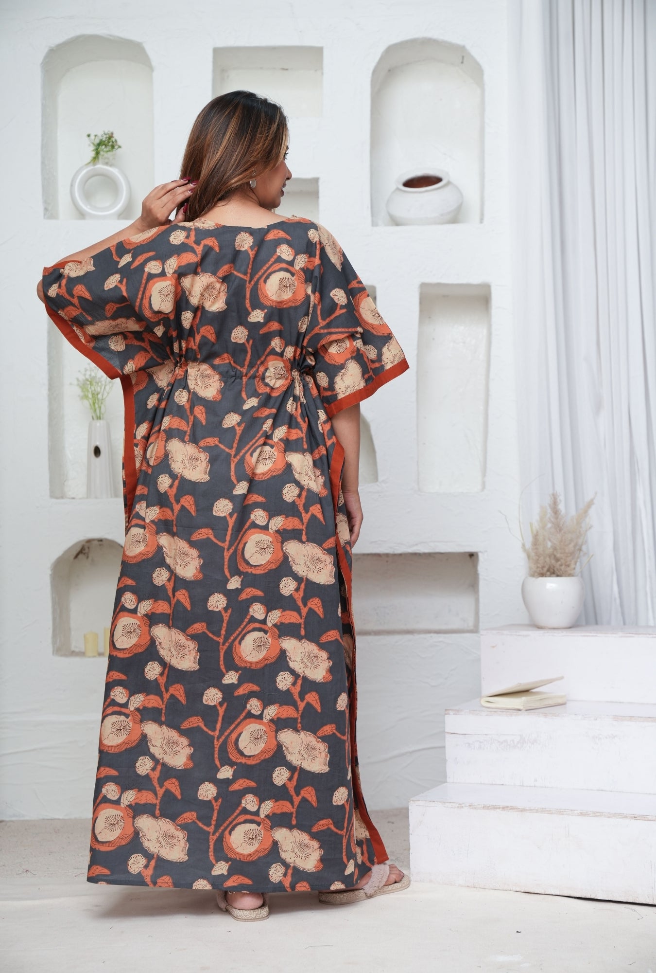 Poppy Flower Grey Loungewear Kaftan