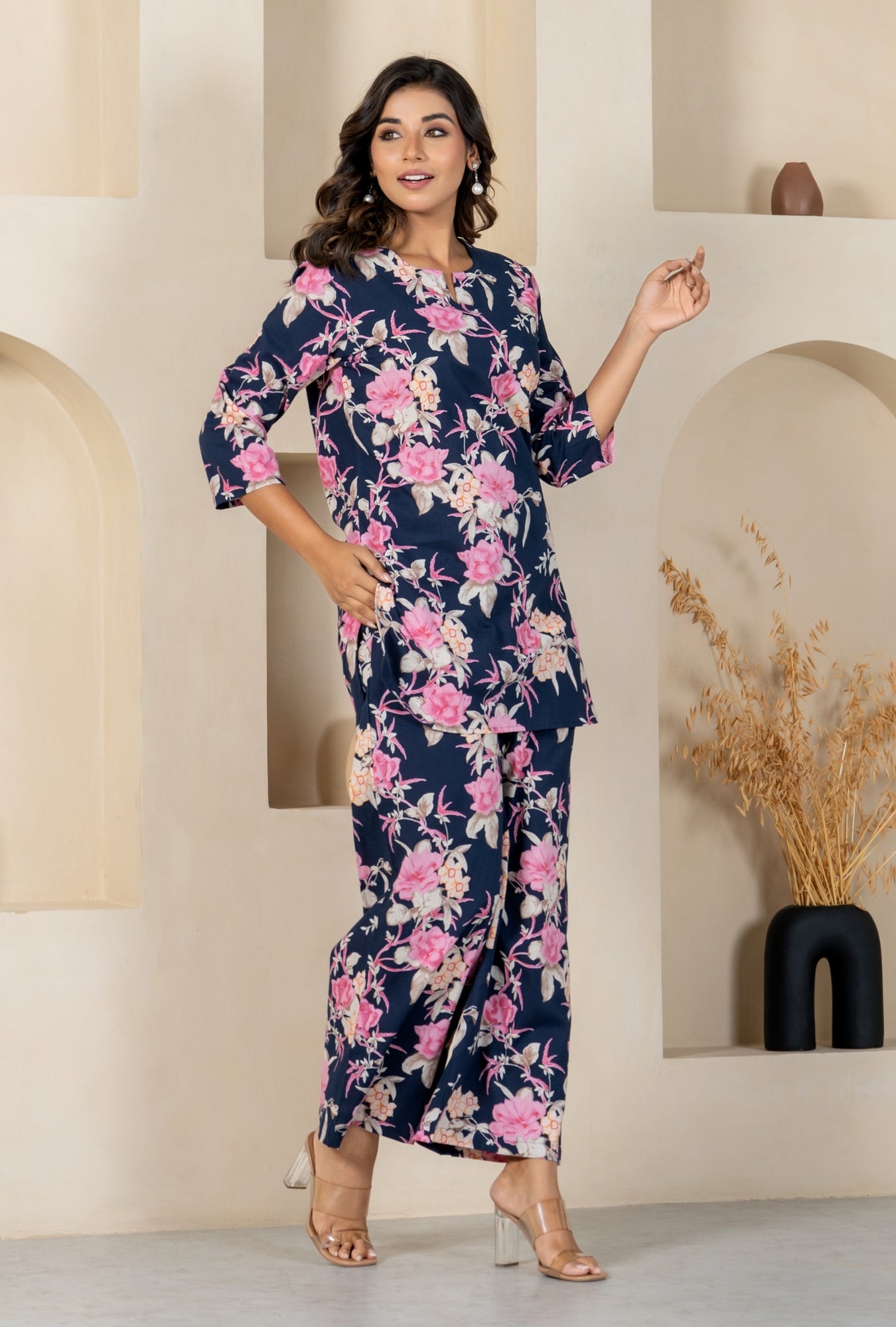 Bluebell Bliss Navy Blue Cotton Loungewear Set