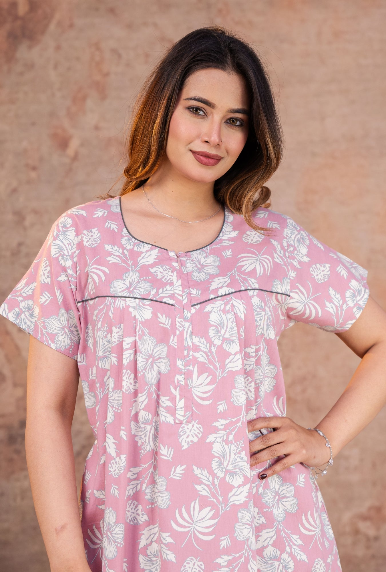 Petal Sketch Mauve Cotton Printed Nightwear Gowns