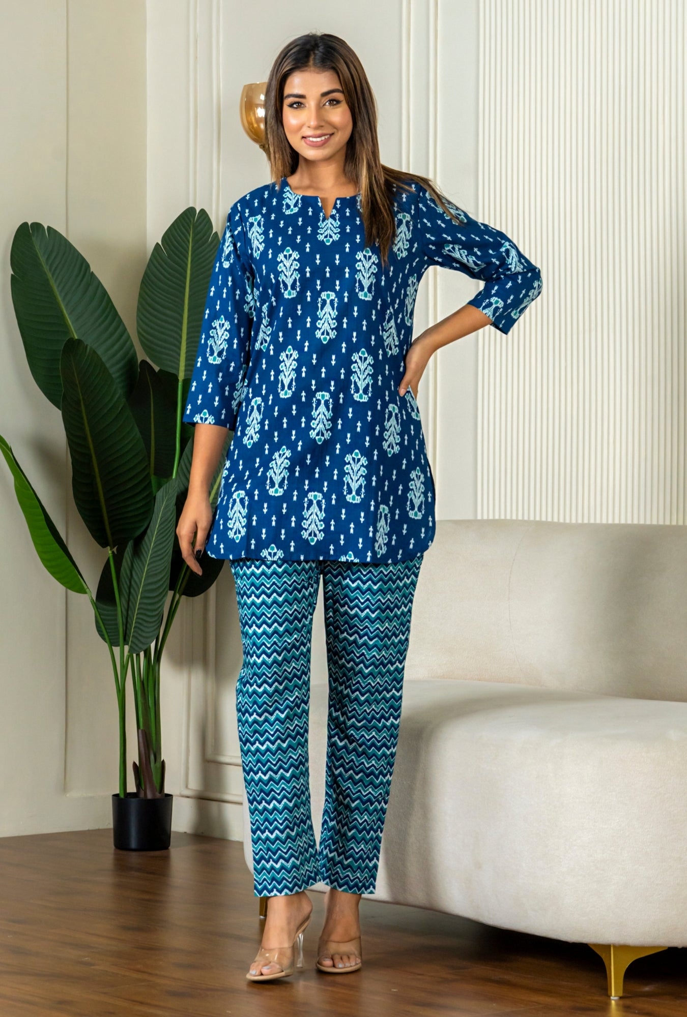 Ikat Infinity Blue Cotton Loungewear set