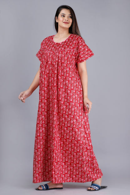 Flower Red Cotton Nightwear Gowns