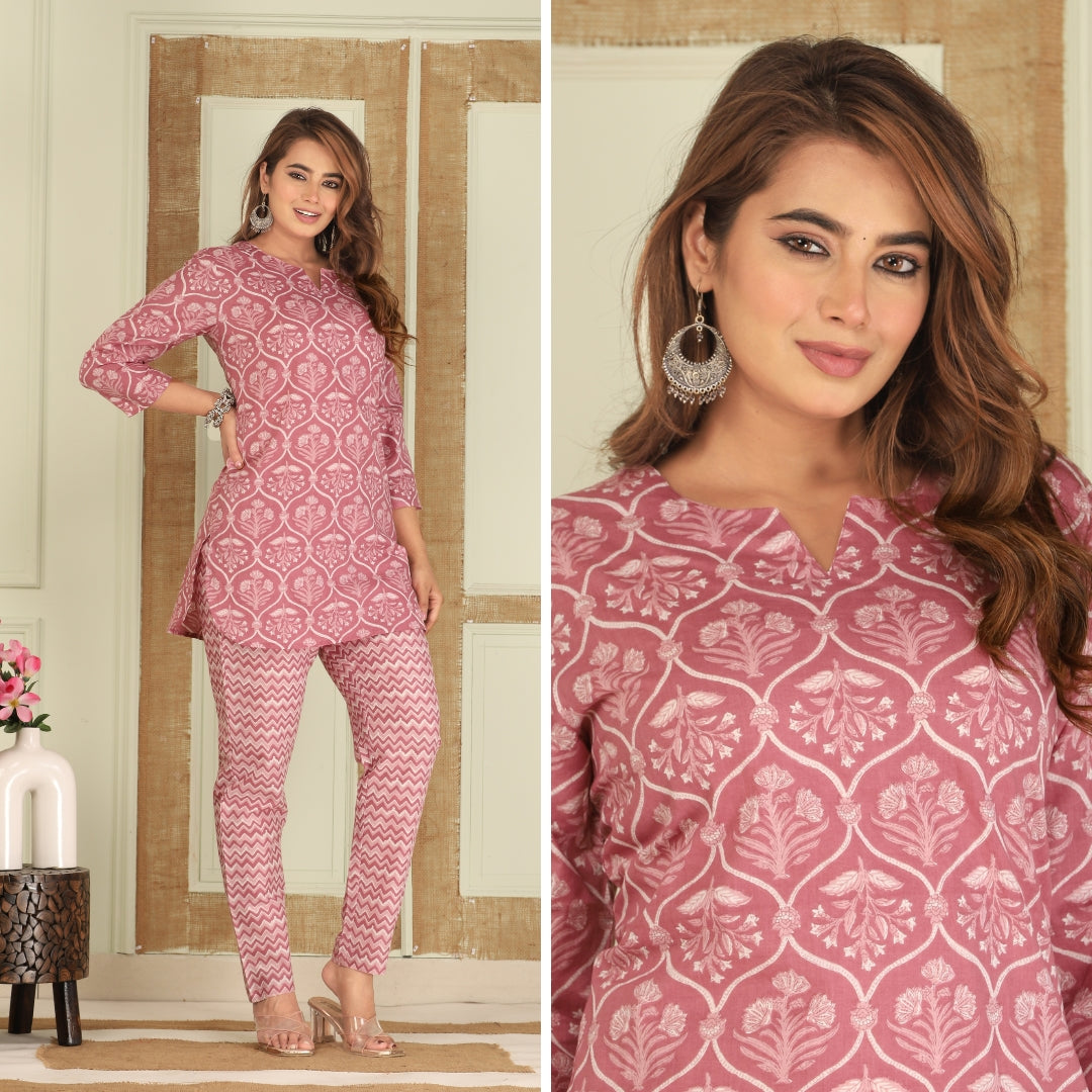 Flora Nook Wineberry Cotton Loungewear set