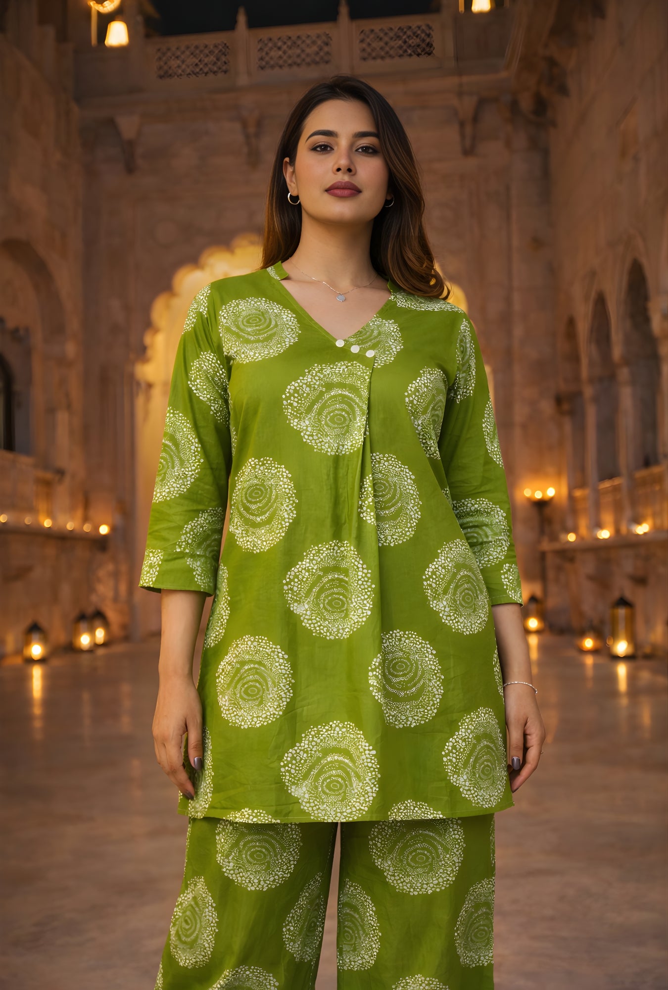 Meher Dotted Floral Green Cotton Co-ords Set