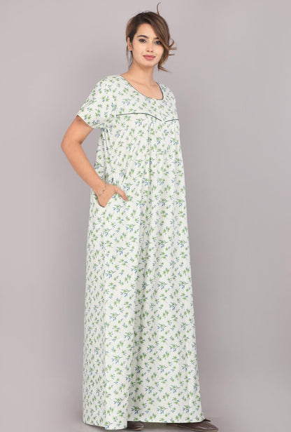 Mogra Green Cotton Printed Nightwear Gowns