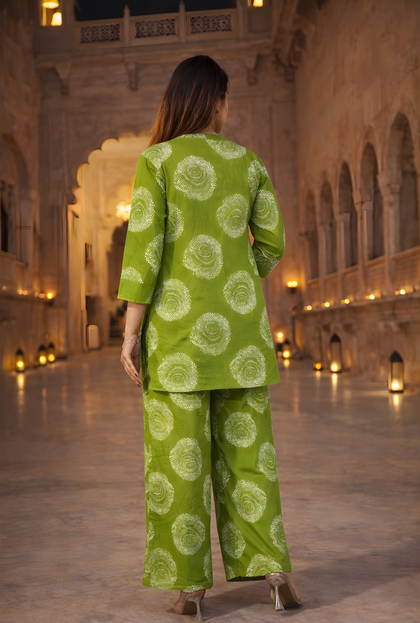 Meher Dotted Floral Green Cotton Co-ords Set