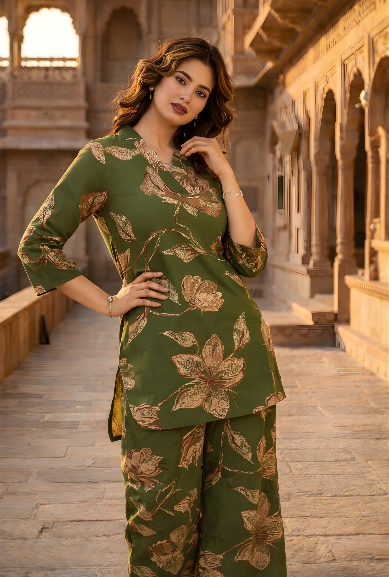 Botanic Muse Oilive Printed Cotton Co-ords Set