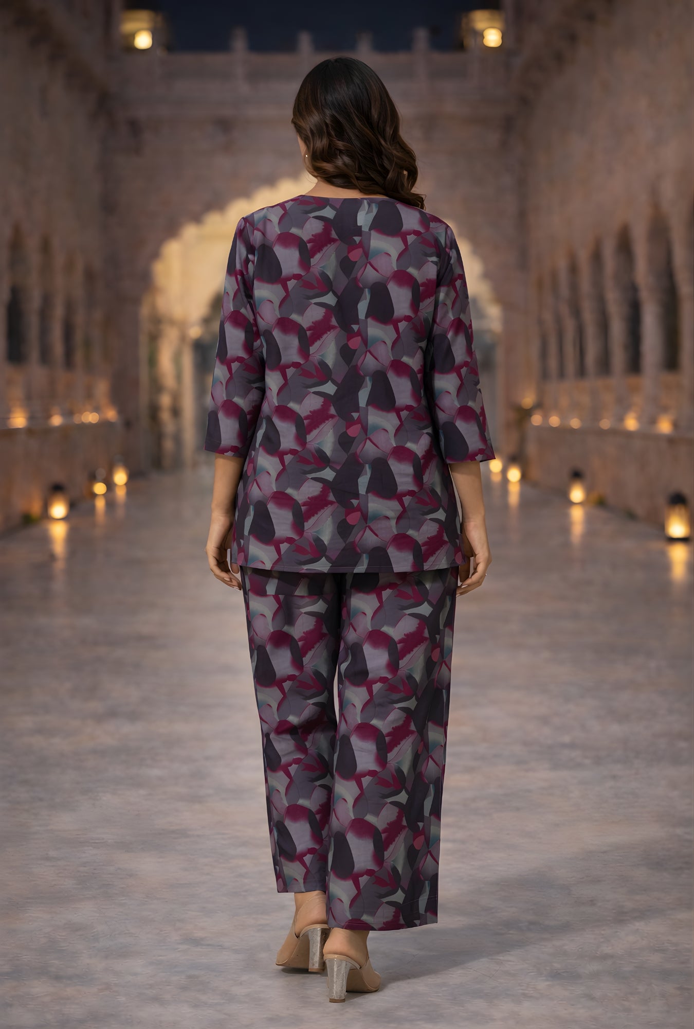 Hexa Maroon Grey Cotton Loungewear Co-ords Set