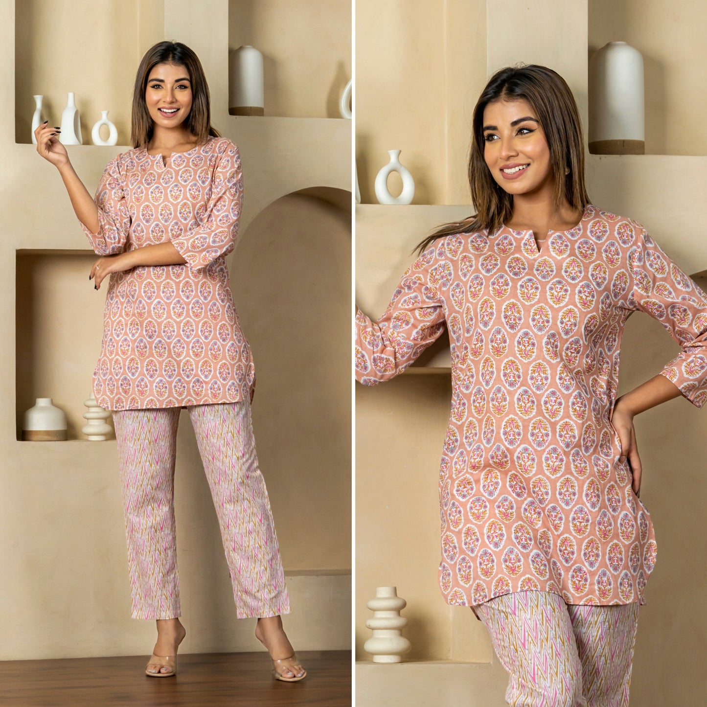 Petal Prism Peach Cotton Loungewear set