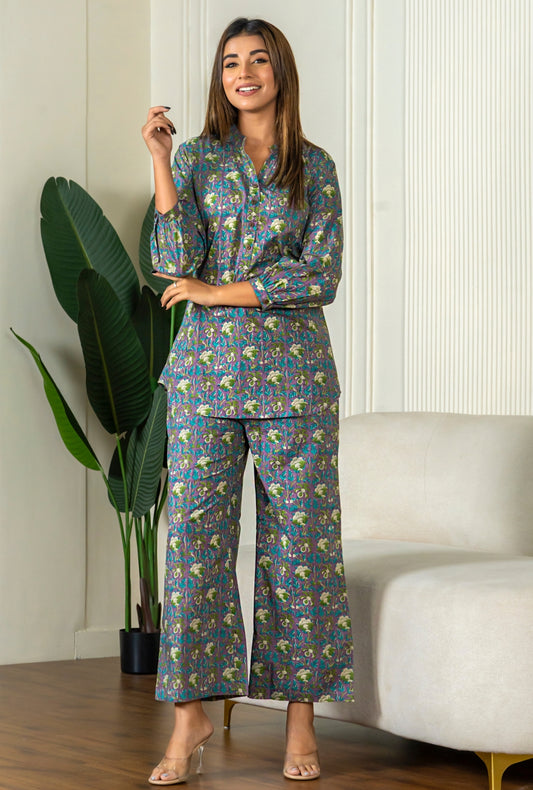 Kalamkari Purple Cotton Loungewear Co-ords Set