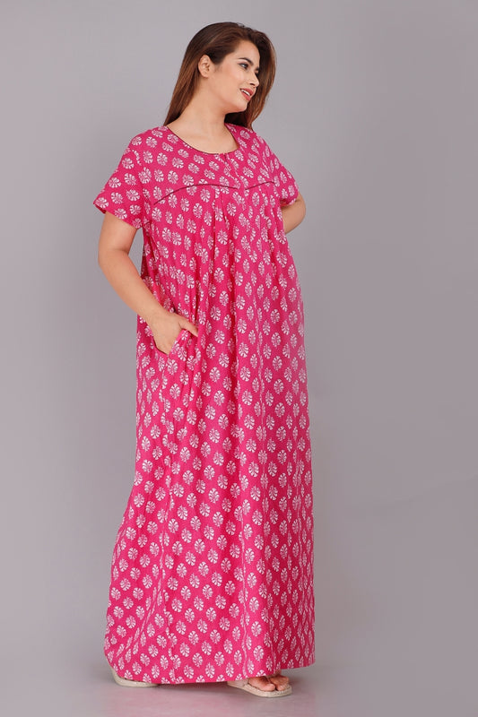 Gulmohar Pink Cotton Printed Nightwear Gowns