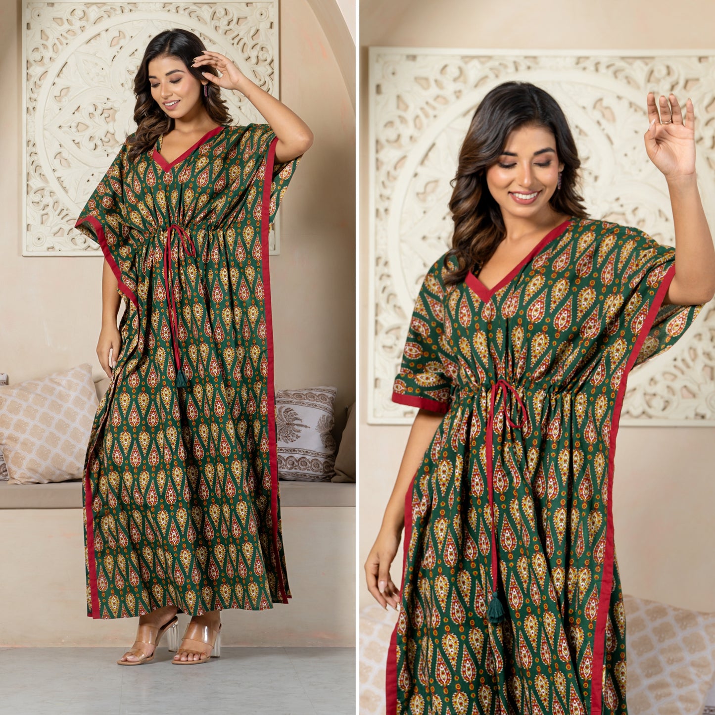 Jaipur Heritage Kairy Green Cotton Loungewear Kaftan