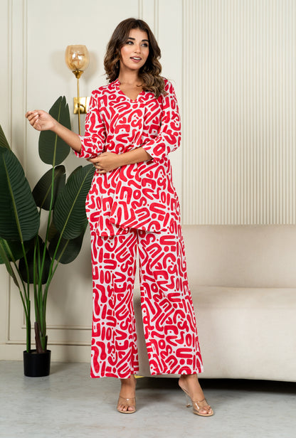 Urban Mirage Red Cotton Loungewear Co-ords Set