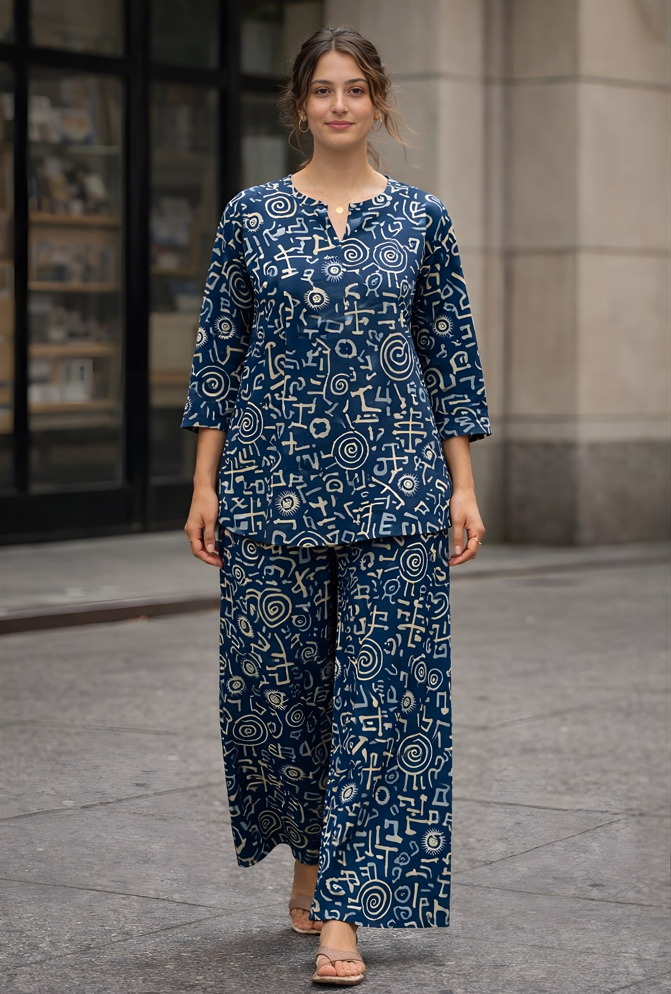 Indigo Tribal Blue Cotton Co-ord Set