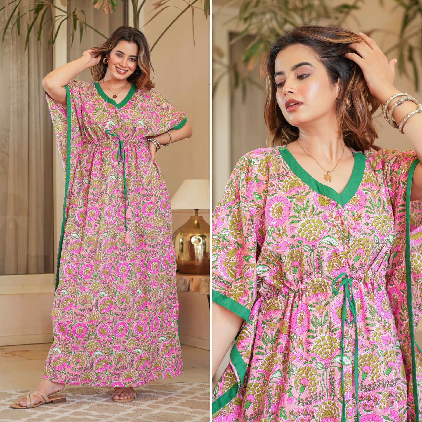 Rang Kalamkari Coral Loungewear Cotton Kaftan