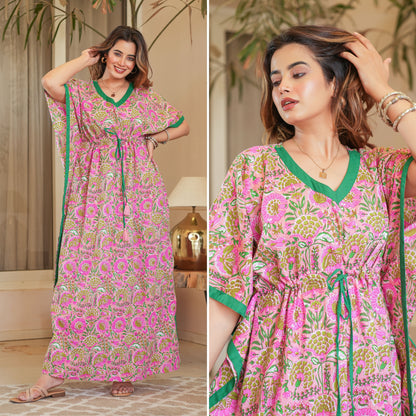 Rang Kalamkari Coral Loungewear Cotton Kaftan