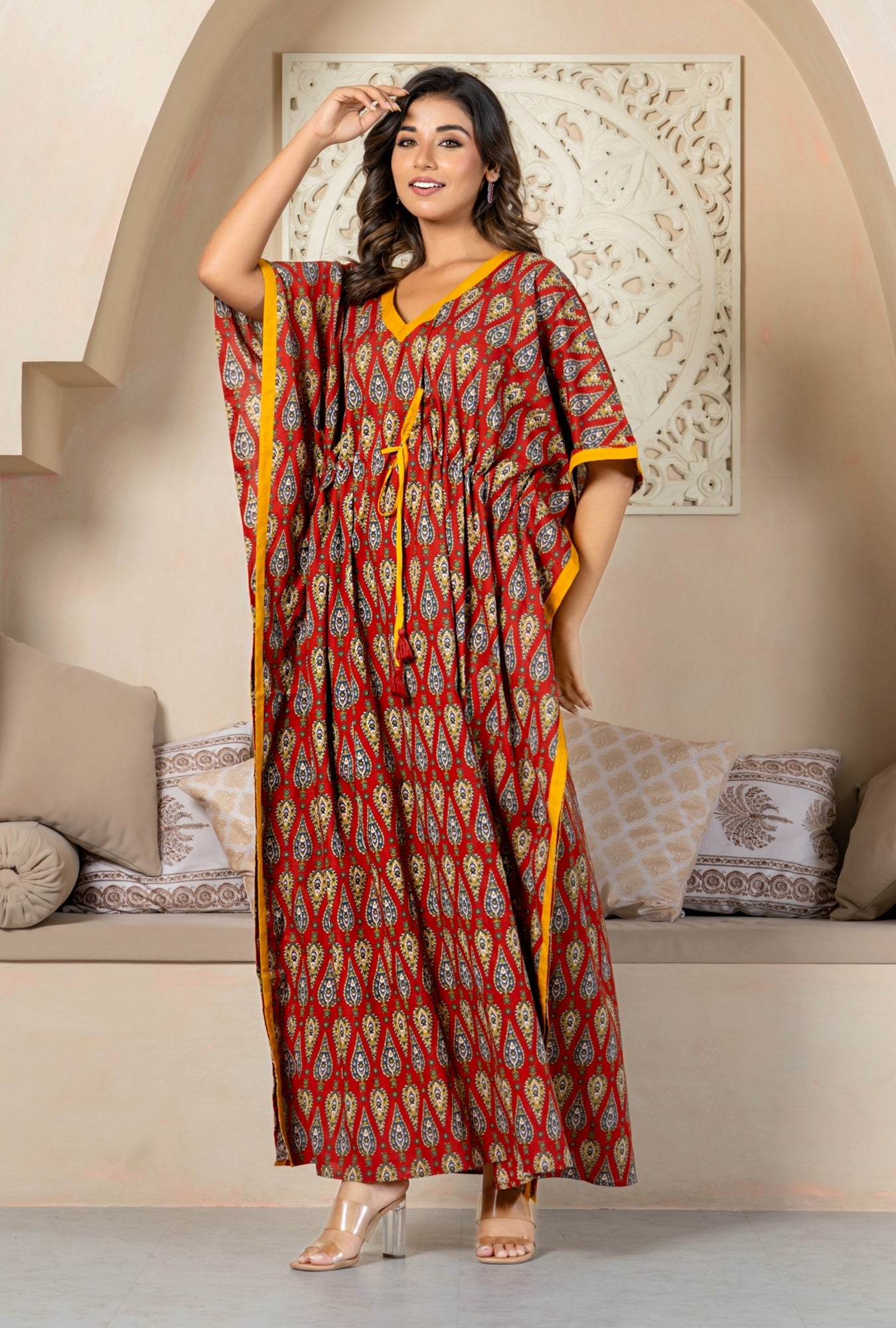 Jaipur Heritage Kairy Red Cotton Loungewear Kaftan