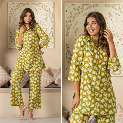 Tulip Mehndi Cotton Loungewear Co-ords Set