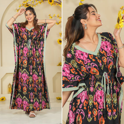 Ikkat Black Loungewear Cotton Kaftan