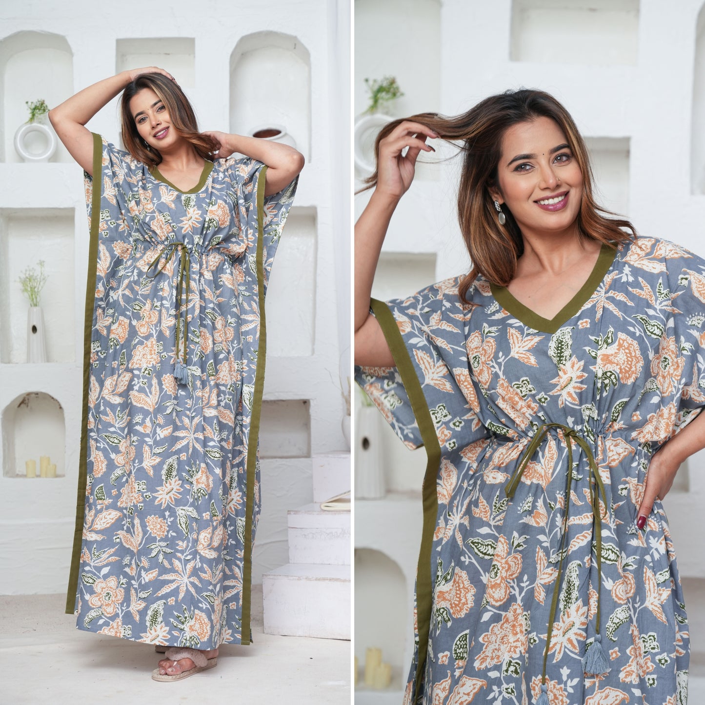 Marigold Grey Loungewear Cotton Kaftan