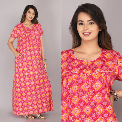 Meenakari Pink Cotton Printed Nightwear Gowns