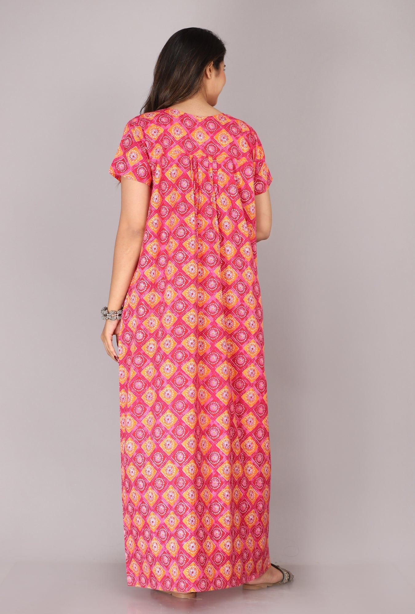 Meenakari Pink Cotton Printed Nightwear Gowns