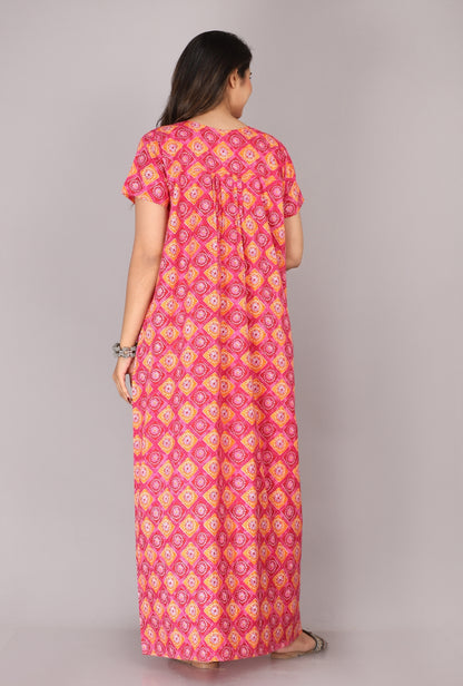 Meenakari Pink Cotton Printed Nightwear Gowns