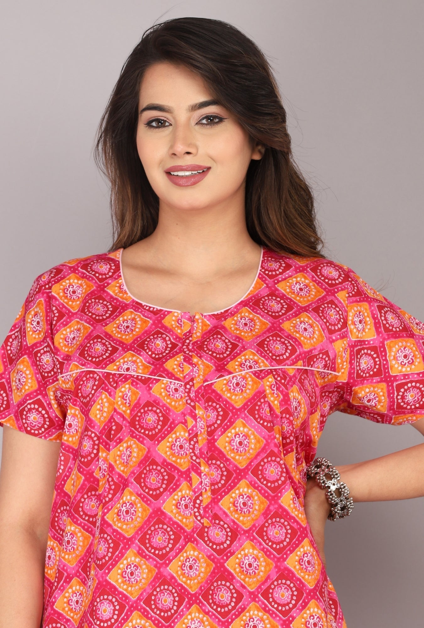 Meenakari Pink Cotton Printed Nightwear Gowns