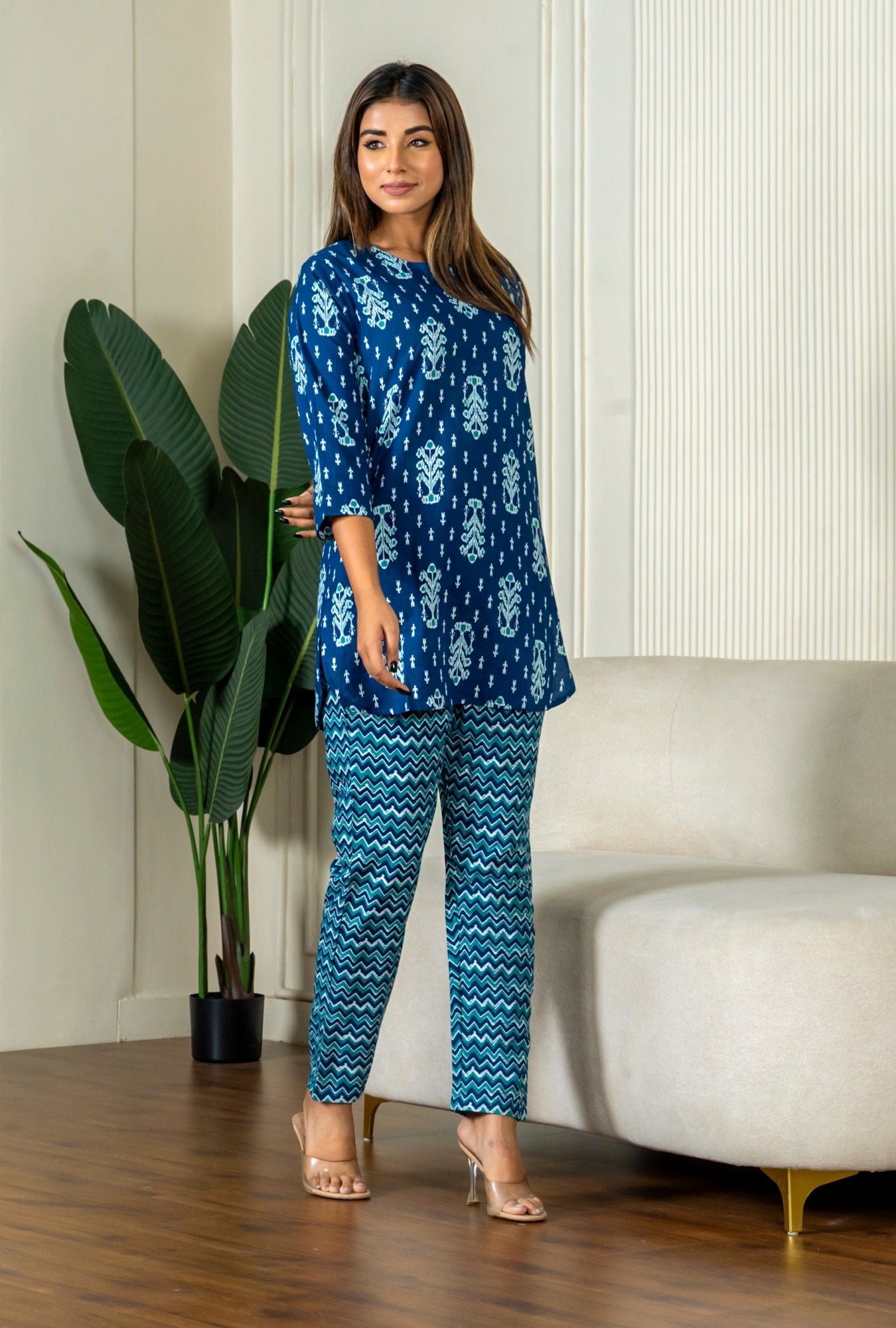 Ikat Infinity Blue Cotton Loungewear set