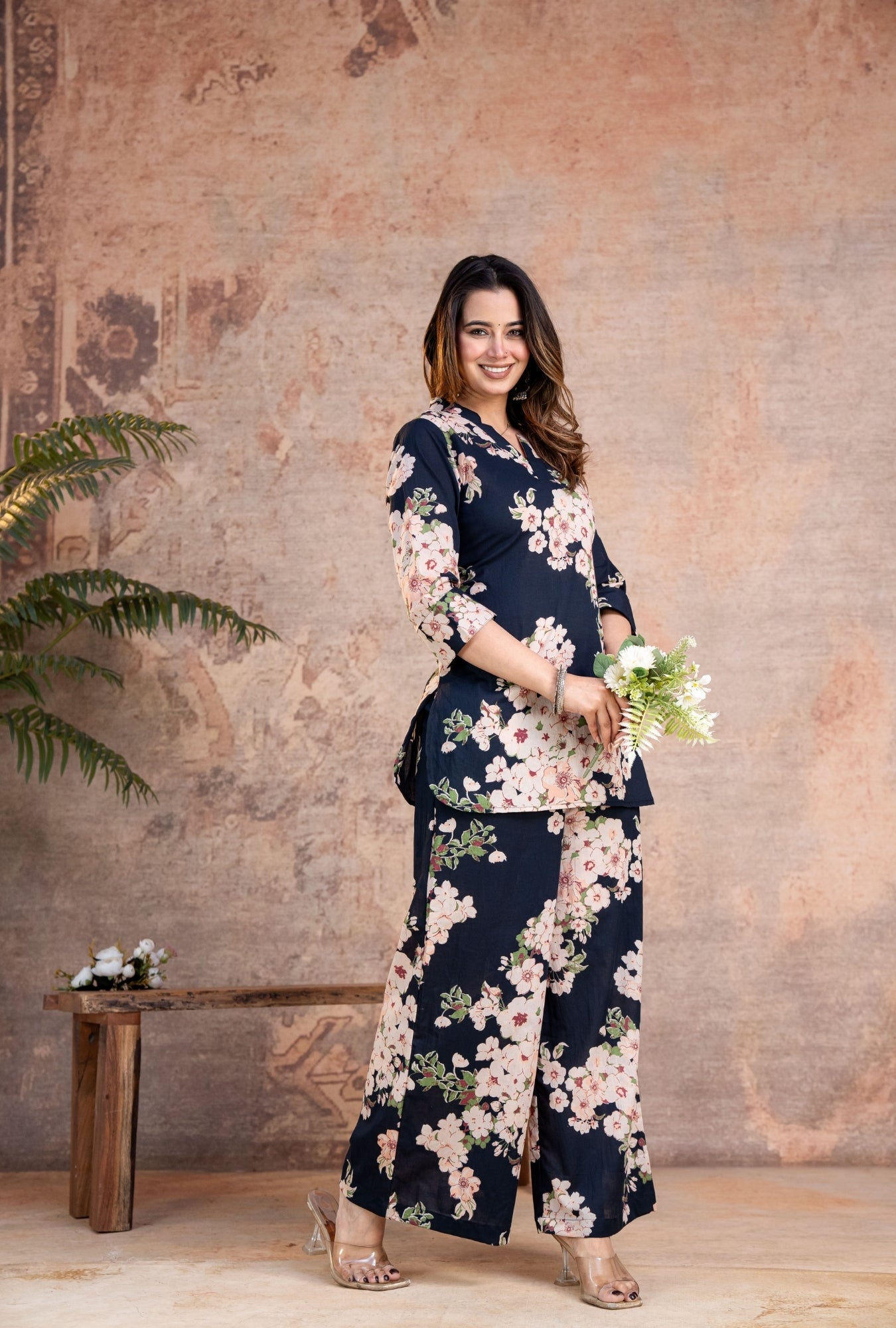 Rosella Navy Blue Printed Cotton Co-ords Set