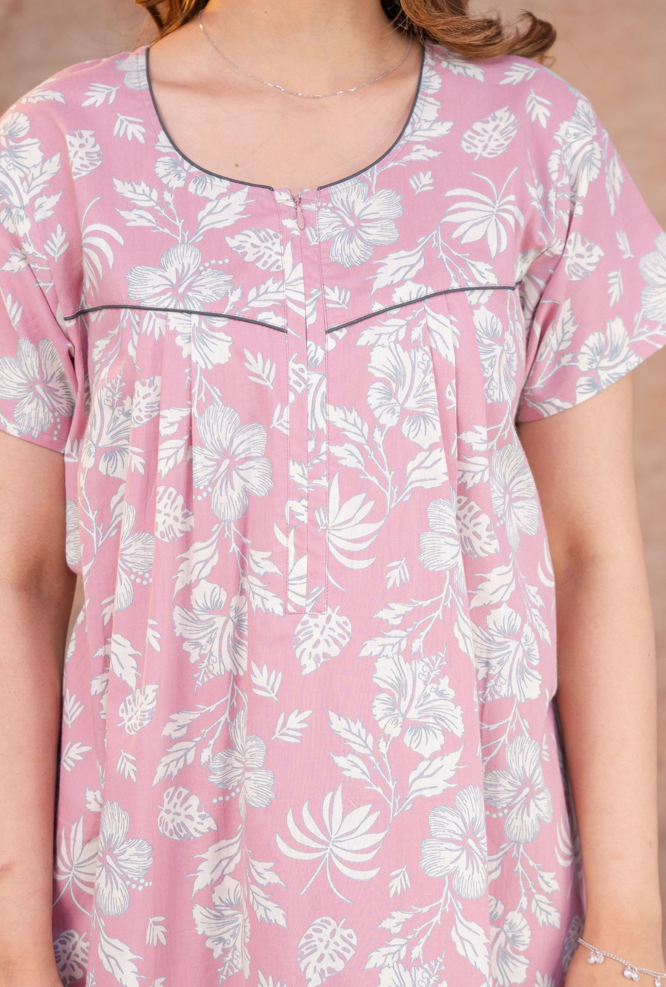 Petal Sketch Mauve Cotton Printed Nightwear Gowns